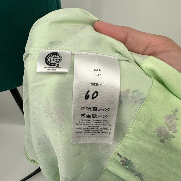 GANNI Cutout Ruched Floral-print Stretch-silk Satin Top In Light Green NWOT - Picture 7 of 9